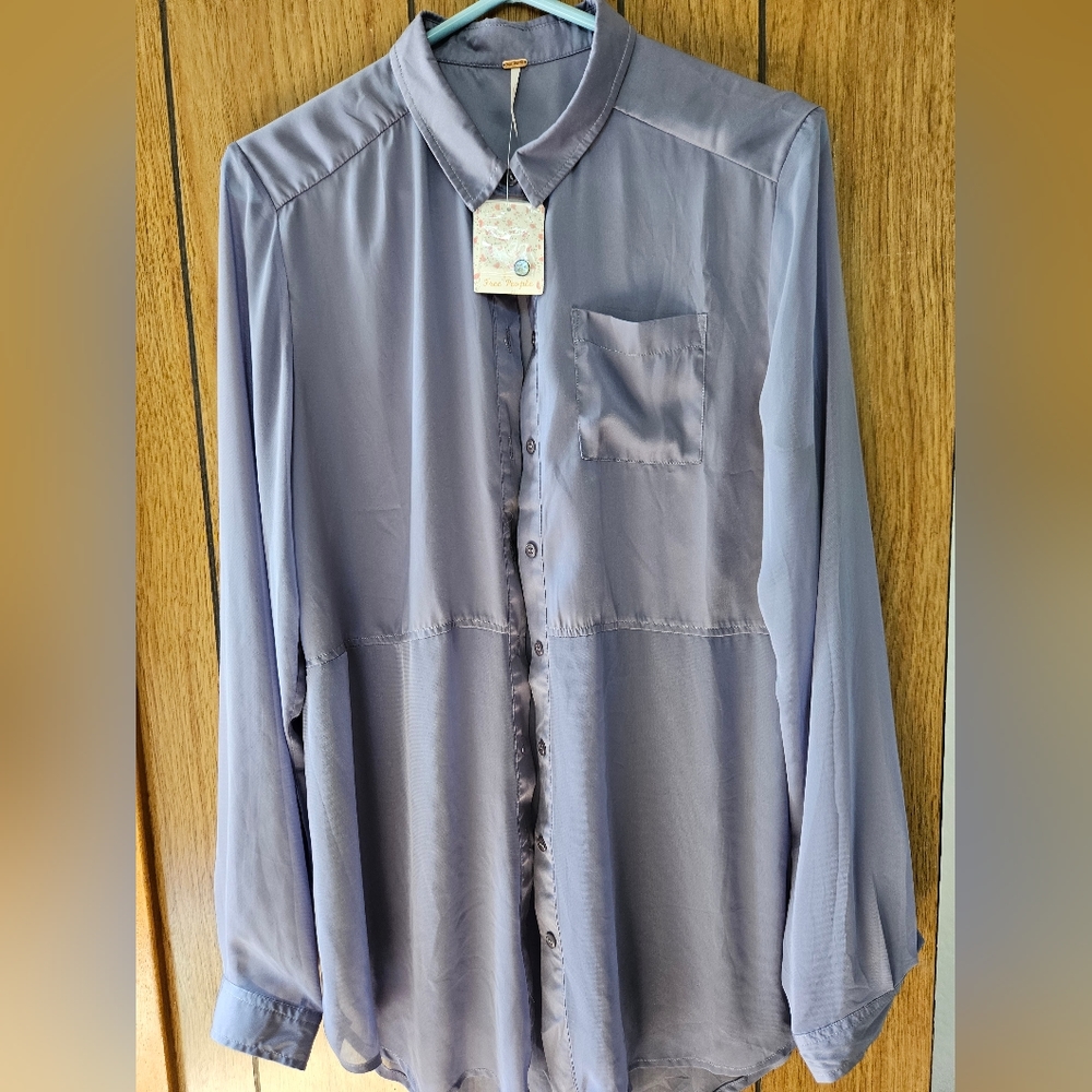 Free People The Best of Both Worlds Women's "Cosmic Blu "Blouse - size L